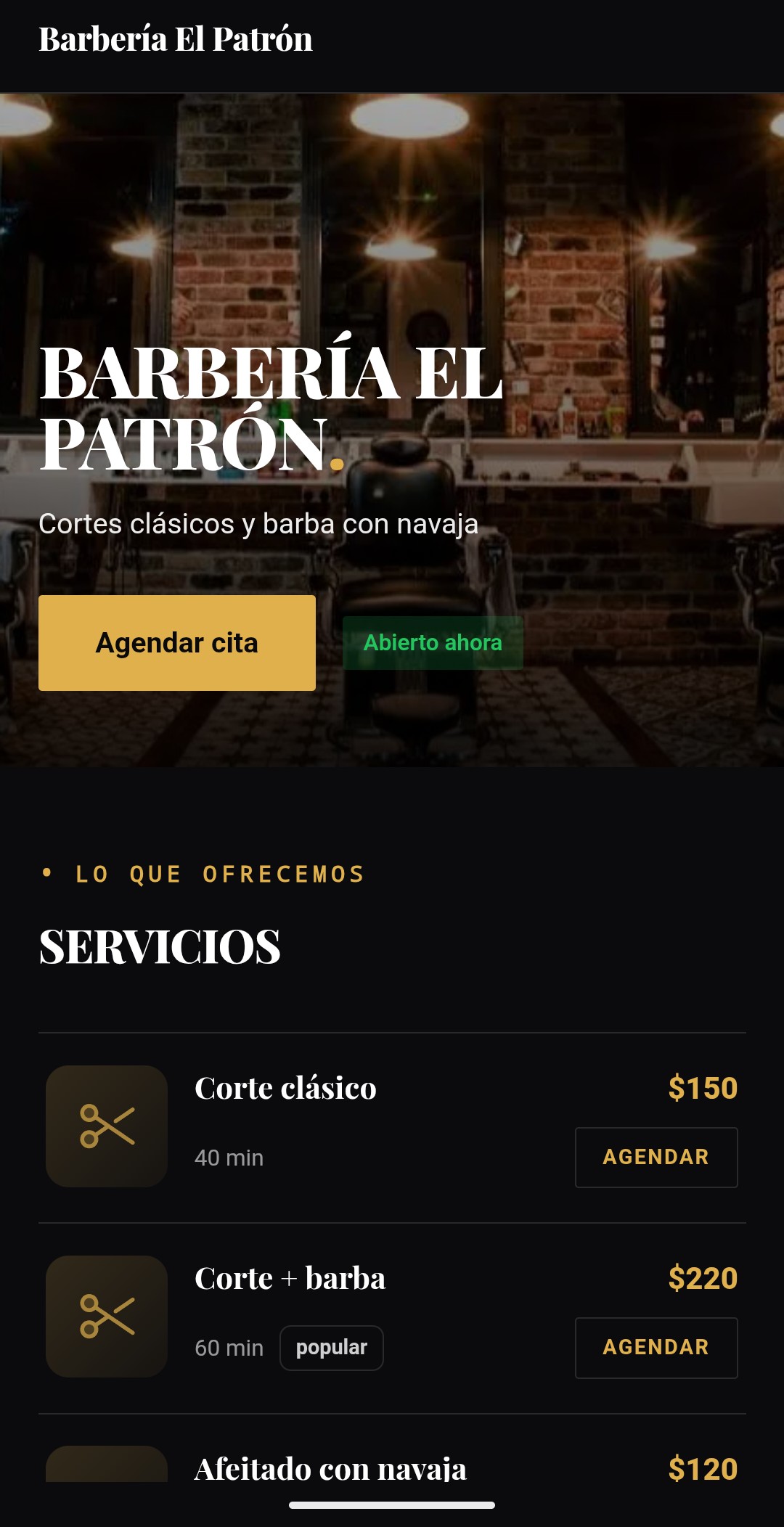 Agenda en línea de Barbería El Patrón
